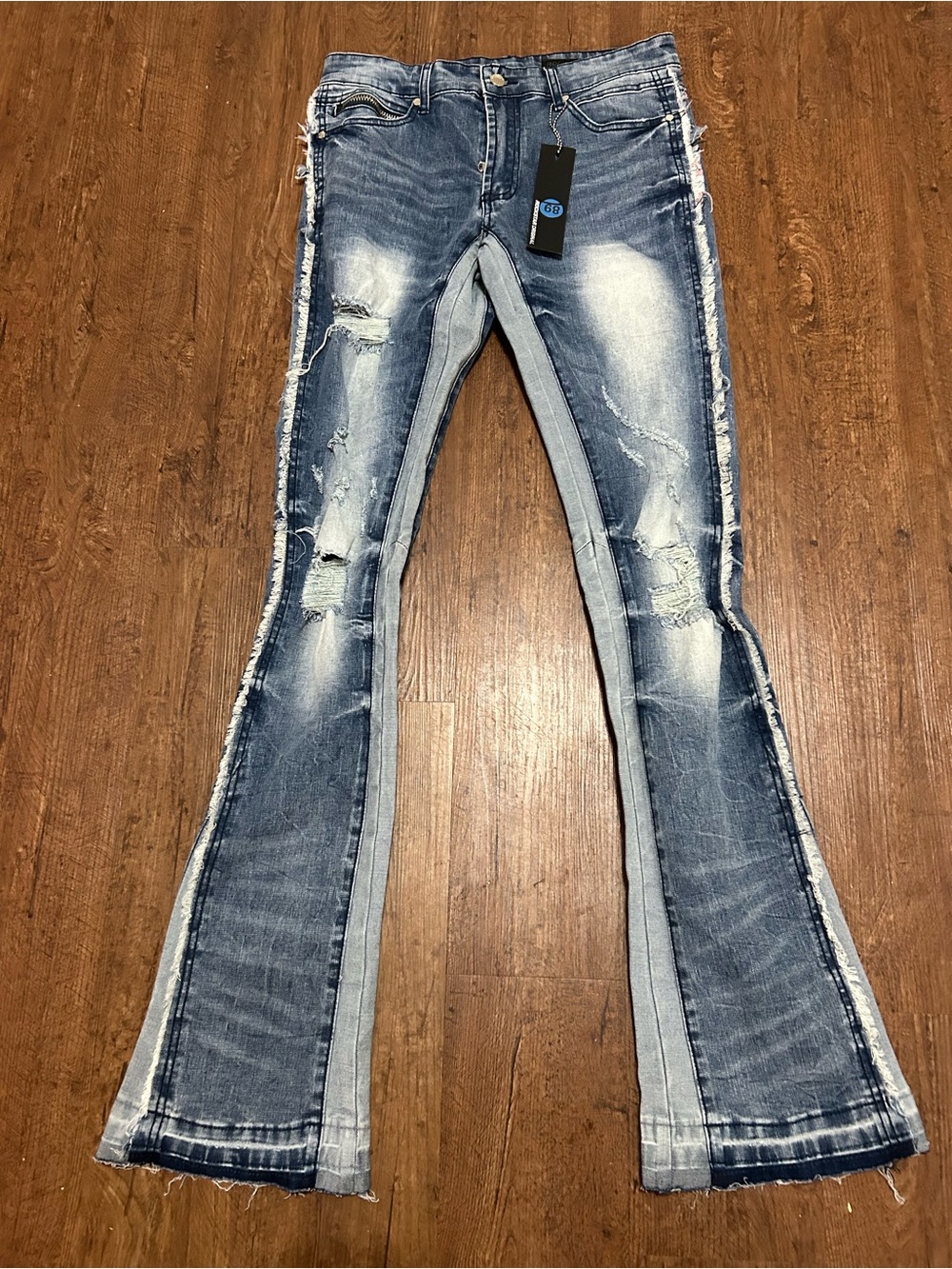 Rockstar Original RSM 205 Jeans Mens 32x35 Flare Distressed Stacked Denim Y2K